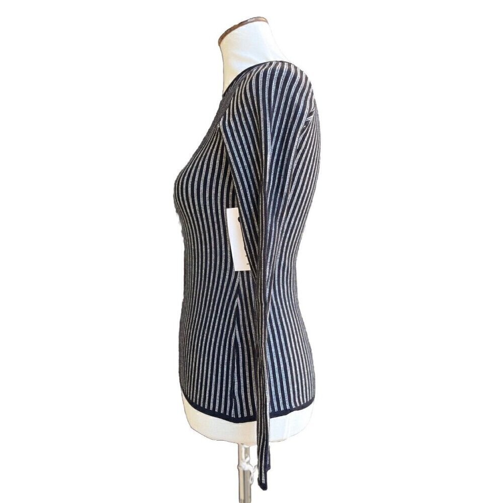 RVN Womens Black Striped Ribbed Long Sleeve Stretch Knit Striped Top  Dash - Picture 11 of 13
